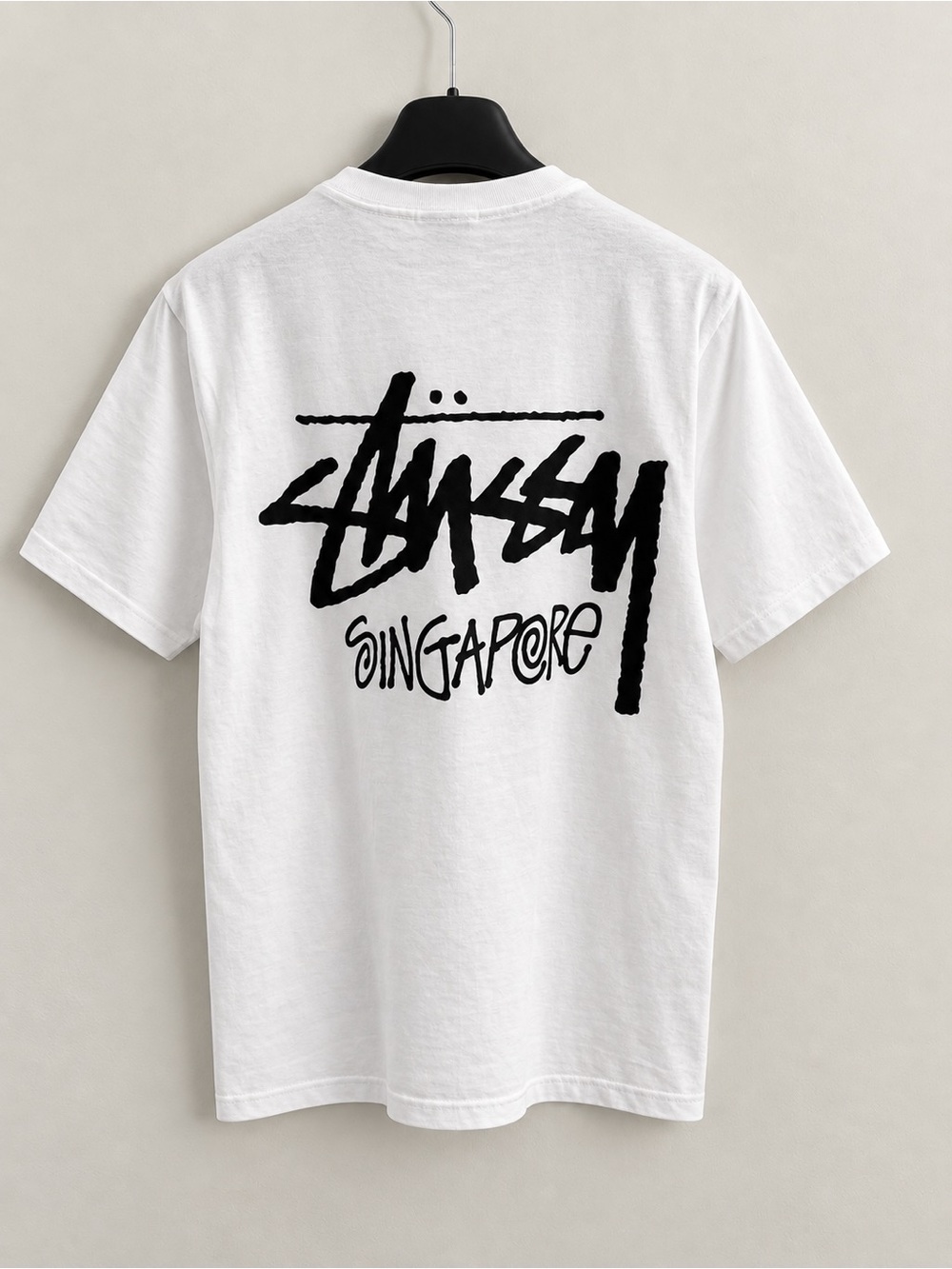 White Stussy -Singapore Chapter Crewneck T-Shirt - Men Small